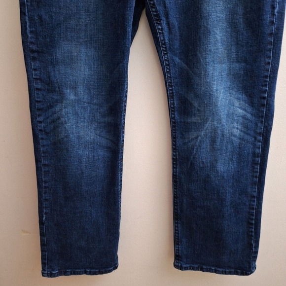 TK Axel Slim Boot Cut Jeans Mens Dark Blue Wash Tag 36x32 Measured 36 X 30 - Picture 4 of 8